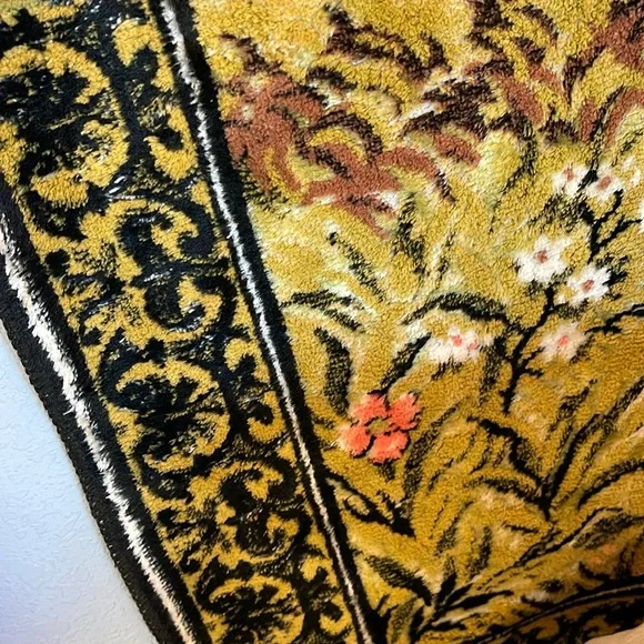 Vintage Velvet Italian Tapestry Rug Wall Hanging of Mountain Scene Buck & Deer